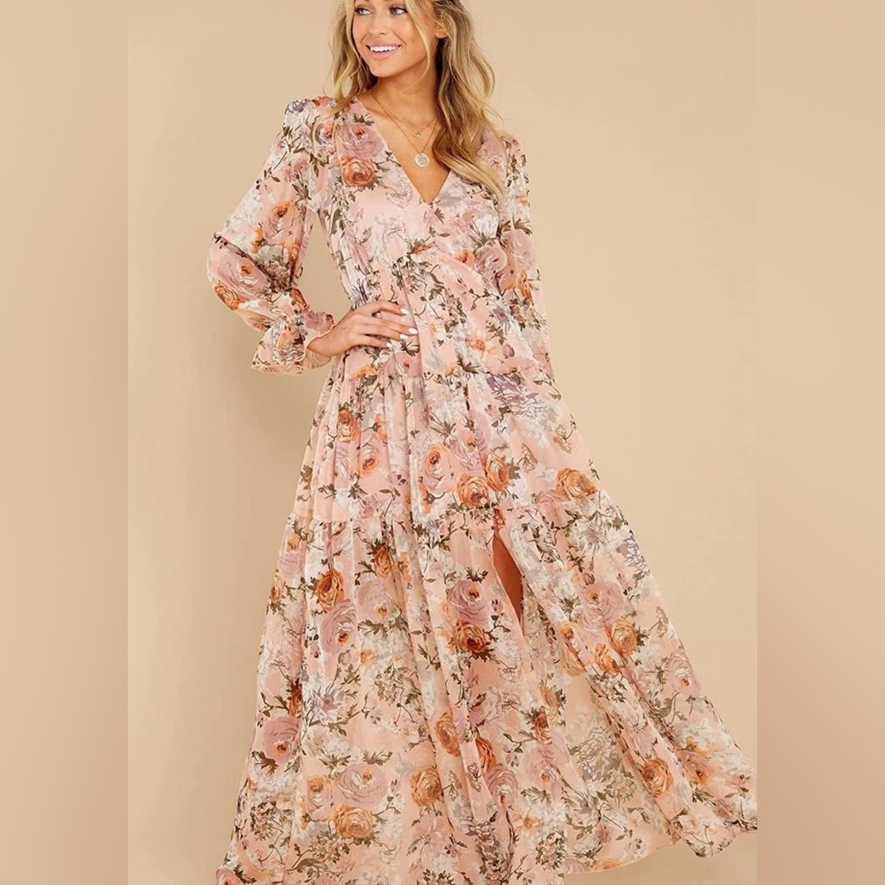 Aakaa Long Sleeve Floral Maxi Dress